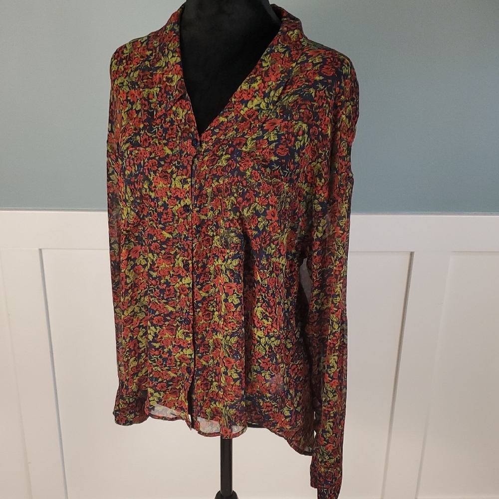 Free People Dark Floral Blouse Top S